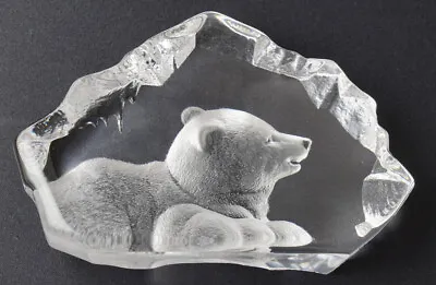 Crystal Glass Paperweight Large Polar Bear Cub Signed Mats Jonasson Sweden 2516 • £16