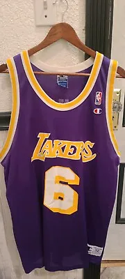 $249.99 • Buy VTG 90s NBA Champion Los Angeles Lakers Eddie Jones 6 Jersey 52 Purple LeBron