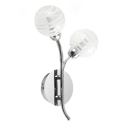 2 Way Wall Light Fitting Chrome Design Frosted Glass Globe Shades LED Lighting • £18.89