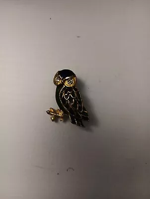 Vintage Owl Brooch Blue& Green Enamel With Genuine Austrian Chrystal Eyes Estate • $5