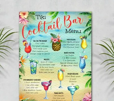 £4.20 • Buy Tiki Tropical Cocktail Bar Recipes Menu Wall Art Print Sign 