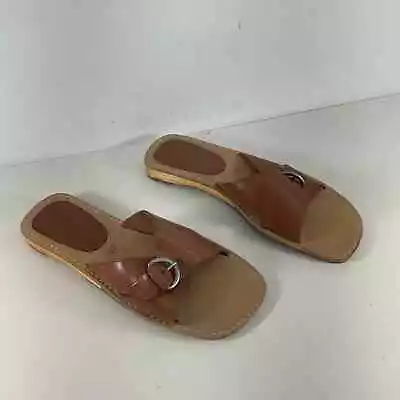 Montego Bay Club Women's Brown Faux Leather Slide Sandals Size 10 • $15