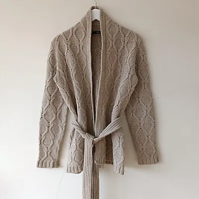 Weekend Max Mara Womens Brown Beige Taupe Chunky Cable Knit Wrap Cardigan XS • $61.88