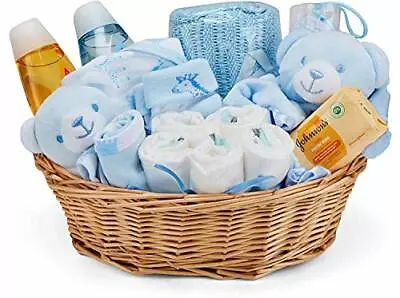 Baby Hamper Basket Boy - With Baby Clothes Newborn Essentials Baby Blanket • £32.99