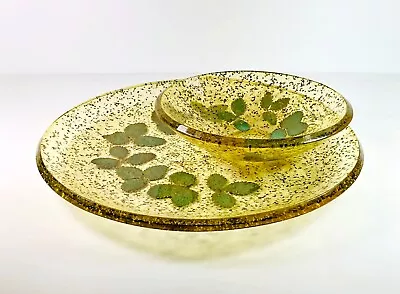 Vintage Lucite Atomic Gold Flecked Chip & Dip Bowl & Serving Tray Round 11  C520 • $18.95