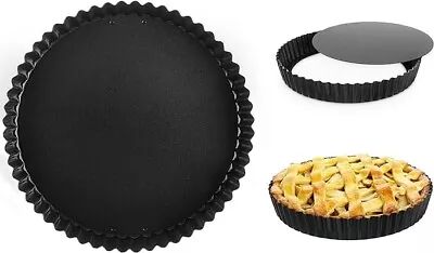 Flan Baking Tray Tin Tart Pie 2pcs Round Carbon Steel Non Stick Pan Loose Based • £13.99