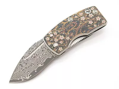 G. Sakai Seki Japan Ukimon Sakura Damascus Money Clip Folding Pocket Knife • $79.95