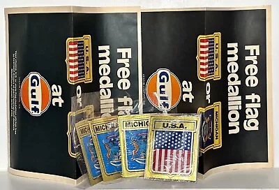 VTG Advertisement GULF OIL Flag Medallions + 4 Decals/Stickers Michigan U.S. • $12