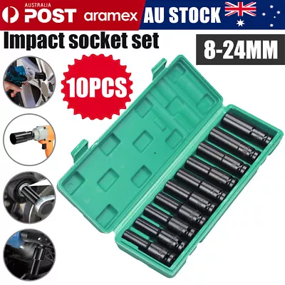 10X Drive Deep Impact Socket Set 1/2  Metric Garage Tool Wrench Adapter Hand OZ • $16.42