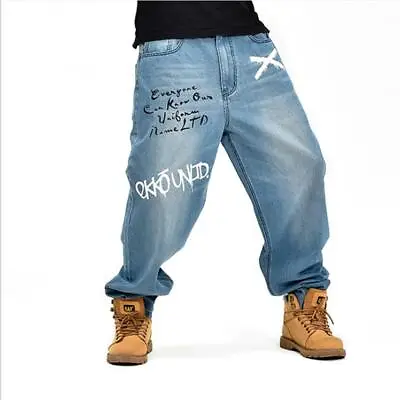 Mens Hip-Hop Jeans Denim Ecko Relaxed Baggy Loose Streetwear Pants Trousers Bike • £38.44