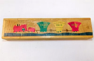 Vintage Wooden Pencil Case Hand Painted Train Japan Hand Painted 2 Layer 1960s • $24.95