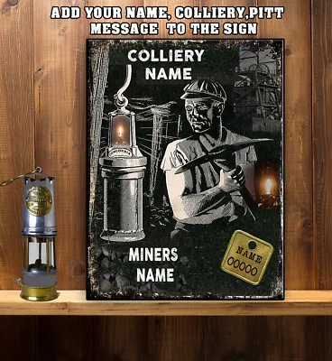£11.95 • Buy PERSONALISED MINERS PIT COALFIELD COLLIERY COAL Vintage Metal Wall Sign RS139
