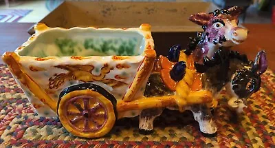 Vintage RARE ITALY Pottery Double Donkey Cart Wagon MCM Hand Painted LARGE 15 L • $266
