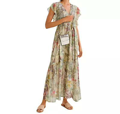 Mango Green Flower Chiffon Dress Size M New Without Tags • $37.88