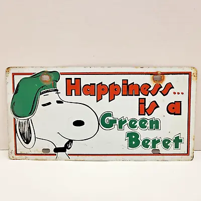 VTG Happiness Is A Green Beret Booster License Plate Snoopy US Military Army • $75.59