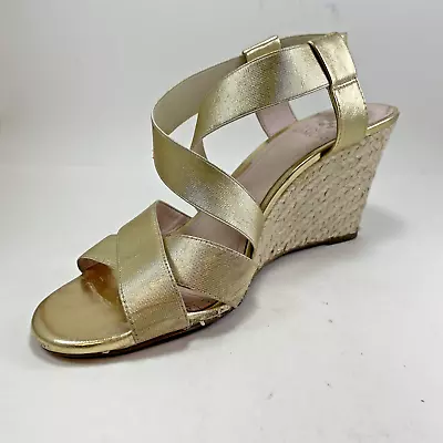 Vince Camuto Slip On Sandals Espadrilles Women's Size 9M Gold Wedge Stretch Band • $35.92