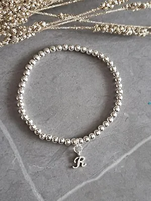 Personalised Silver Plated Stretchy Bead Stacking Bracelet Initial Letter Charm  • £4.50