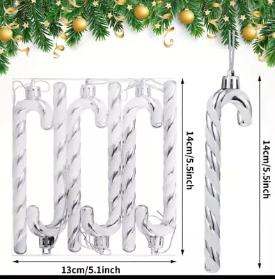 6pcs Silver Plastic Christmas Candy Cane Decorations  • £3.99