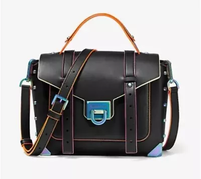 Michael Kors Manhattan Medium Black Multi Leather Satchel Crossbody Bag • $174.99