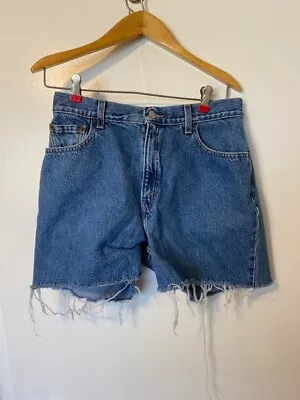 Vintage 550 Relaxed Fit Tapered Leg Distressed Blue Shorts Size 12 • $50