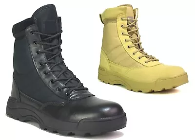 Mens Combat Biker Boot Boys Lace Up Side Zip Up Army Military Shoes Uk Size 3-11 • £24.99