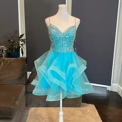 Women’s Blue Short Tulle Prom Party Dress Corset Back Sparkly Bodice Size 2 NWT • £47.29