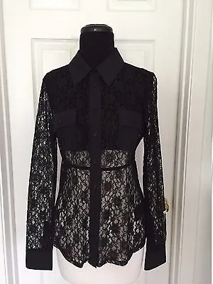 NWT GUESS By MARCIANO ANTONIA LONG SEEVE LACE TOP BLACK SIZE M • $119.99