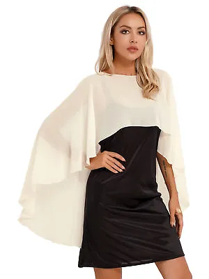 Women Bridal Chiffon High Low Shrug Wedding Shawl Wrap Cover Up Bolero Cardigans • £11.95