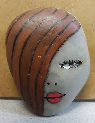 Vintage Hand Painted SHAWTY Stone ROCK Face FOLK ART Signed • $10