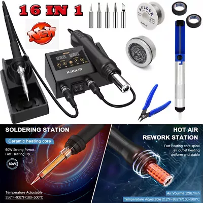 16PCS 2-in-1 Soldering Stations 60W Soldering Iron And 750W SMD Hot Air Station • $46.99