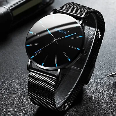 $13.32 • Buy Men's Fashion Ultra Thin Watches Business Stainless Steel Mesh Quartz Watch Home
