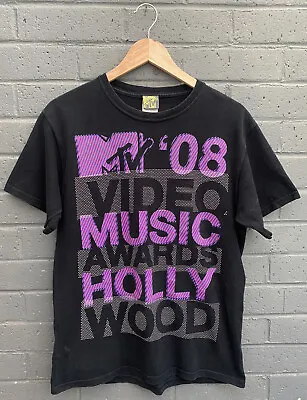 MTV Store Video Music Awards Hollywood 2008 Logo T Shirt Black Size Medium M • £11.68