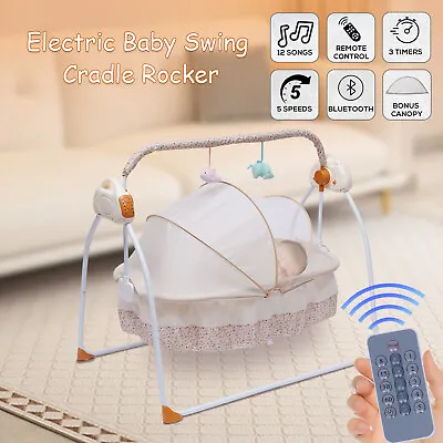 Electric Bluetooth Baby Crib Cradle Infant Rocker Auto-Swing Sleep Bed Baby USB • £79