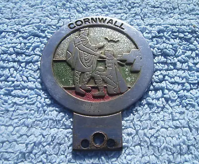 VINTAGE 1960s CORNWALL COUNTY CAR BAR BADGE ~ KING ARTHUR & SIR LANCELOT/GALAHAD • £22