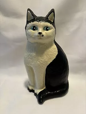 Vintage Cast Iron Black White Cat Door Stop Kitty Kitten Blue Eyes 9.5” 3lbs • $45