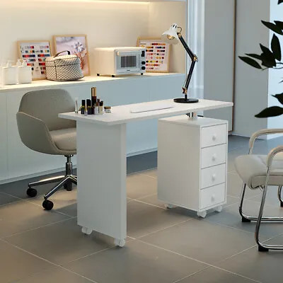 White Manicure Technician Table Desk Beauty Salon Nail Art Station With 4 Drawer • £129.95