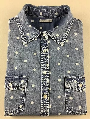 Denim Chambray Shirt Western Style Polka Dot Ladies’ Size 36 • £12.99