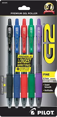 Pilot G2 Premium Gel Roller Pens Fine Point 0.7 Mm Assorted Colors Pack Of 5 • $10.14