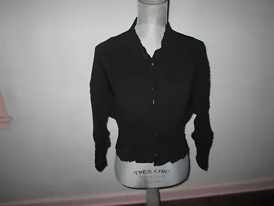 BABETTE Black Crinkle-Textured Microfiber Long-Sleeve Snap-Front Shirt Size M • $50.29
