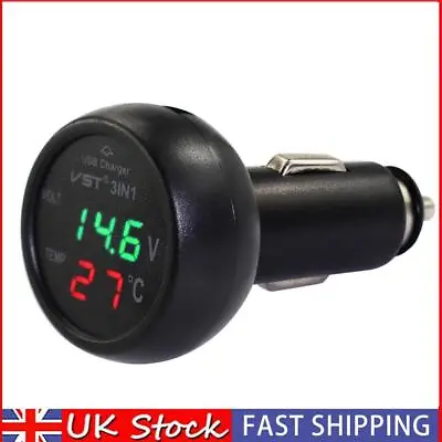 3 In 1 Car Voltmeter Thermometer 12V 24V Multifunctional Adapter (Red Green) UK • £7.79