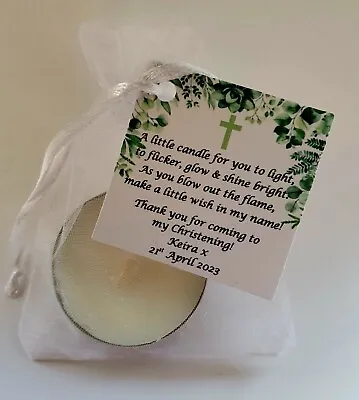 £1.99 • Buy 10 X Botanical Theme CHRISTENING / BAPTISM FAVOURS Vanilla Candle Tealights
