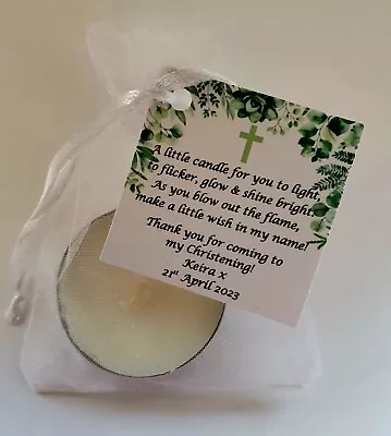 10 X Botanical Theme CHRISTENING / BAPTISM FAVOURS Vanilla Candle Tealights • £7.50