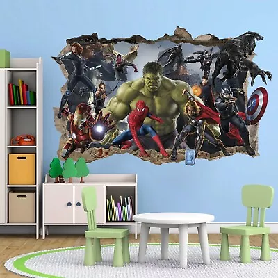 Superheros Hulk Spiderman Avengers Smashed Wall Decal Sticker 3D Wall Decor • $67.68