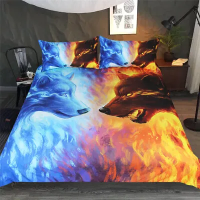 3D Wolf Quilt Cover Set Galaxy Wolves Duvet Cover Set Single Double Queen King • $16.06