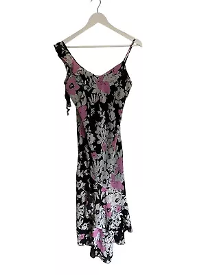 Vintage Y2K 00s Unbranded Black Midi Dress Floral Floaty Size 12 Designer • £15.99