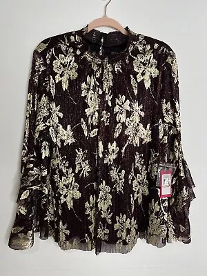 VINCE CAMUTO Sparkle And Shine Floral Belle Sleeve Blouse Dark Wine TOP $109 2X • $39.95