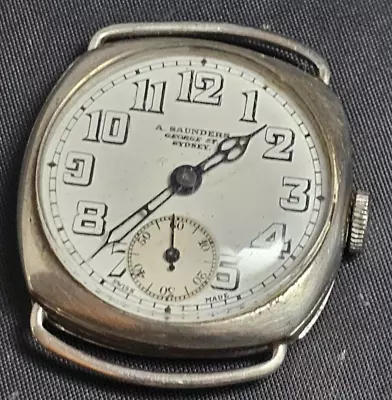 Antique Sterling Silver WristTrench Watch A.Saunders Sydney. Swiss Made Works • $176.99