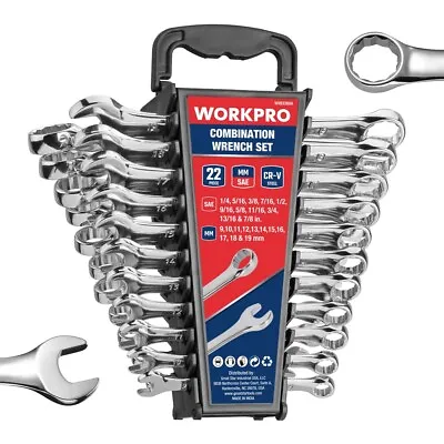 WORKPRO 22 PCS Combination Wrenches Set SAE 1/4 -3/4  Metric 9mm-19mm Wrench • $45.99