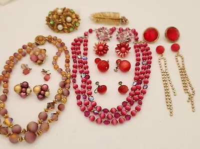 Vintage Royal Pink Rhinestone Jewelry Lot Of 11 Signed FLORENZA Germany  • $19.50