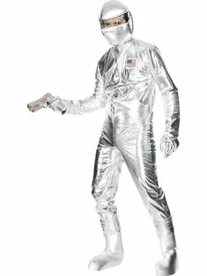 Mens Spaceman Retro Astronaut Space Suit Costume Fancy Dress Party Outfit • £39.47